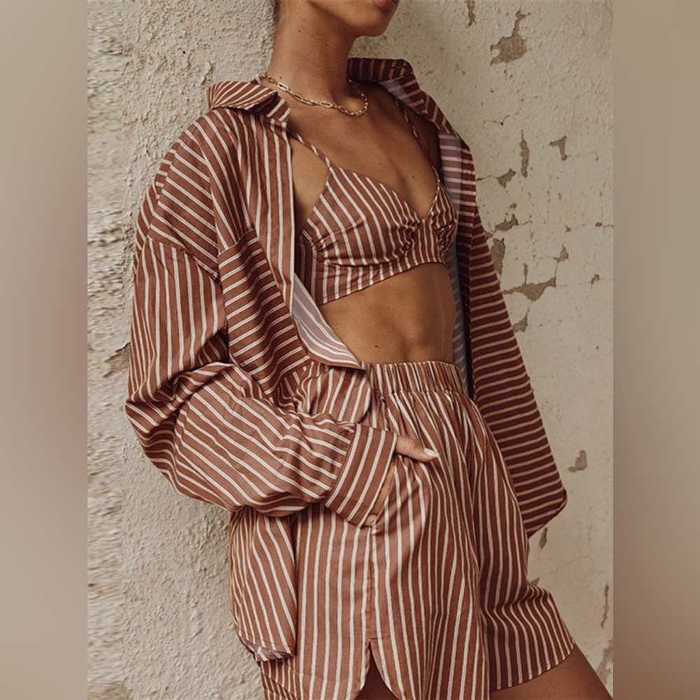 NWT Commense Stripe Three Piece Shorts Set Size M - Picture 2 of 14